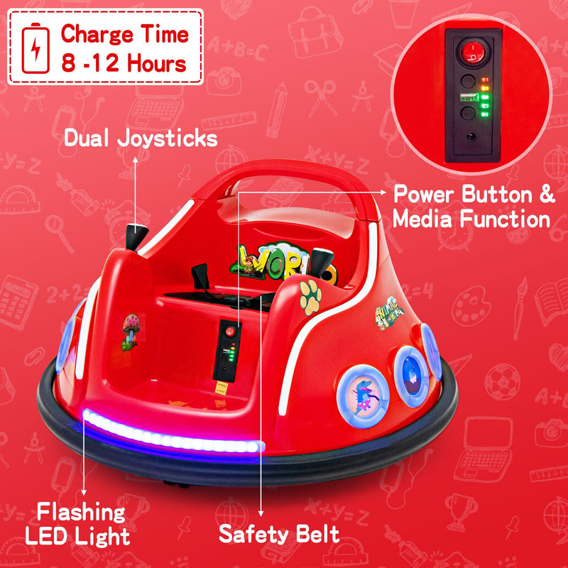 Load image into Gallery viewer, Interactive 12V Kids Bumper Car with Remote Control, LED Lights, and Music - Red
