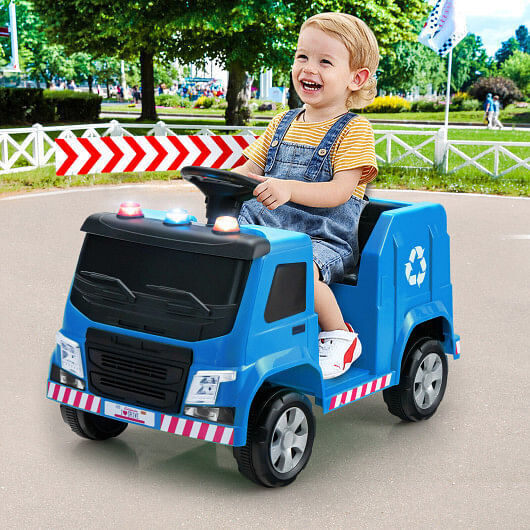Load image into Gallery viewer, Interactive 12V Ride-on Garbage Truck with Lights and Recycling Accessories for Kids
