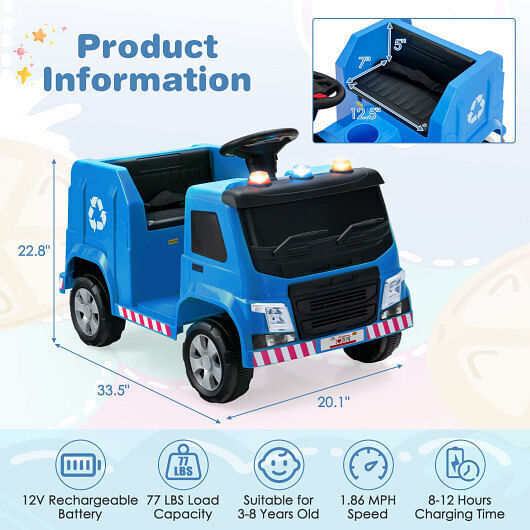 Load image into Gallery viewer, Interactive 12V Ride-on Garbage Truck with Lights and Recycling Accessories for Kids

