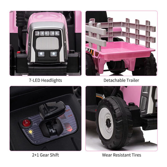 Interactive 12V Ride-On Tractor Trailer for Kids with Remote Control and MP3 Player