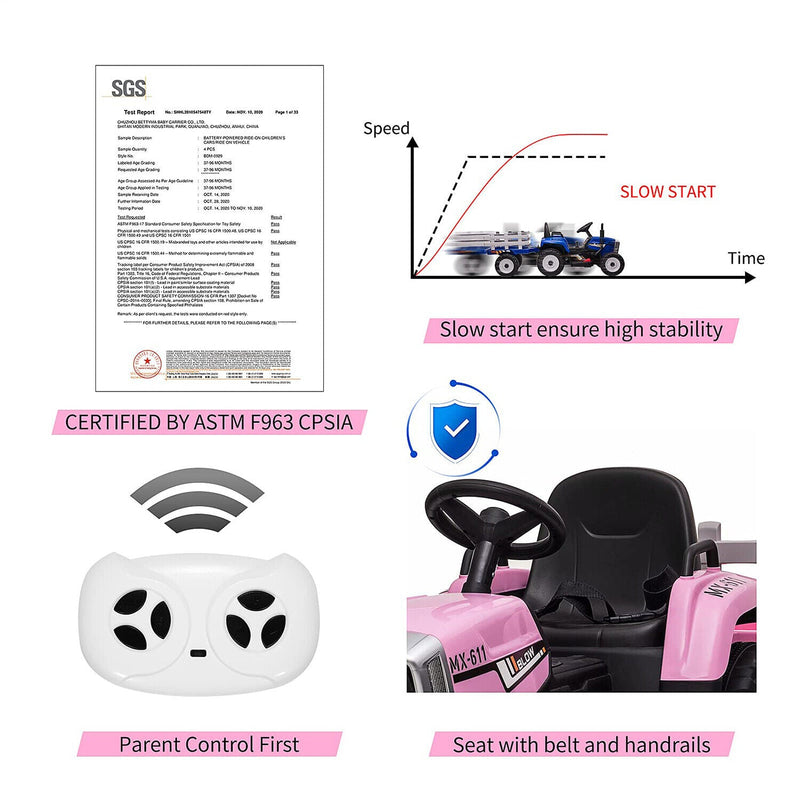 Load image into Gallery viewer, Interactive 12V Ride-On Tractor Trailer for Kids with Remote Control and MP3 Player
