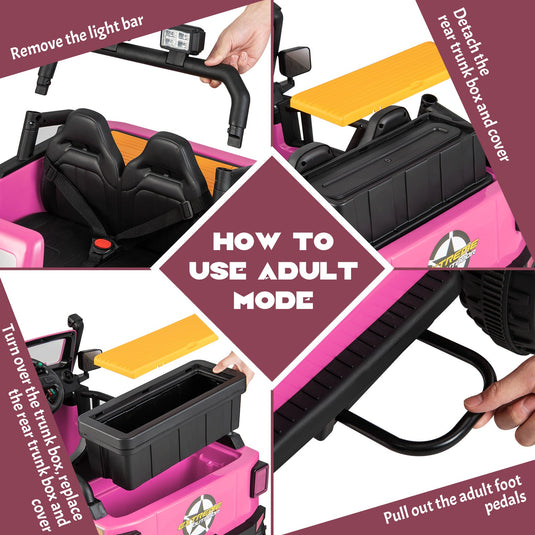 Interactive 12V Ride On Truck with Remote Control, LED Lights, and Music for Parent-Child Fun