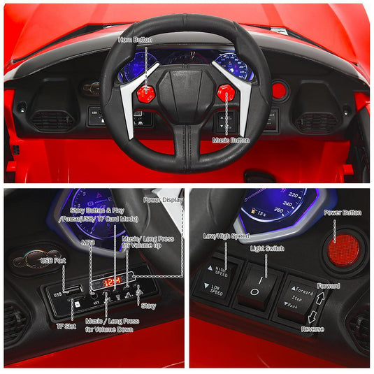 Interactive 2.4G RC Electric Car for Kids with Lights, MP3 Player, and Openable Doors - 12V