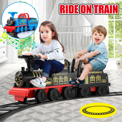 Load image into Gallery viewer, Interactive 6V Electric Kids Train Set with Track, Carriage, Lights, Whistle, Music, Storytelling, and Storage
