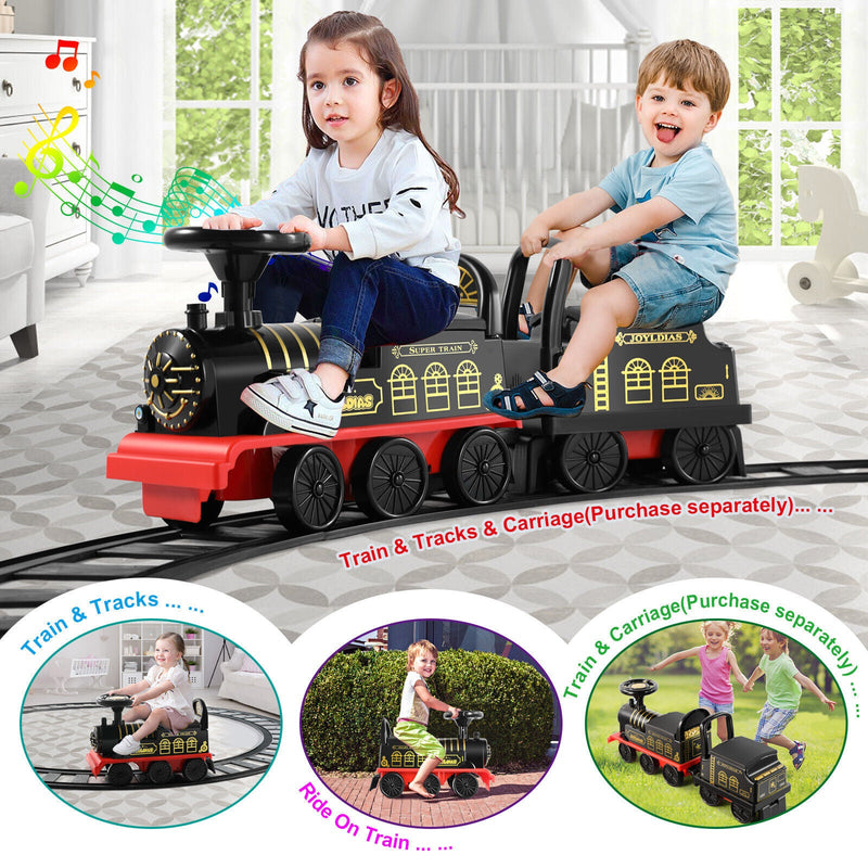 Load image into Gallery viewer, Interactive 6V Electric Kids Train Set with Track, Carriage, Lights, Whistle, Music, Storytelling, and Storage
