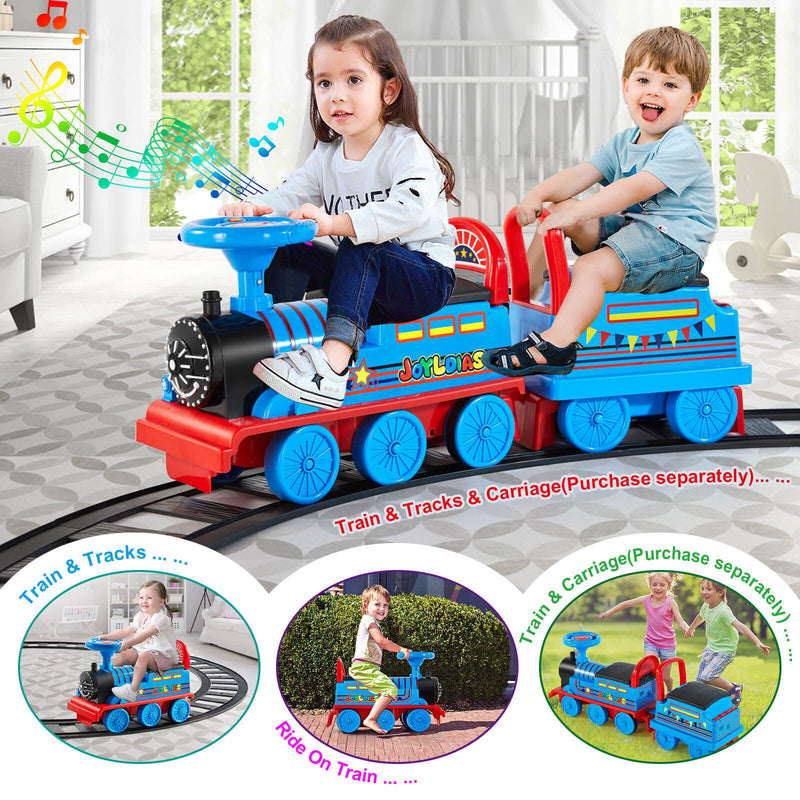 Load image into Gallery viewer, Interactive 6V Electric Kids Train Set with Track, Carriage, Lights, Whistle, Music, Storytelling, and Storage
