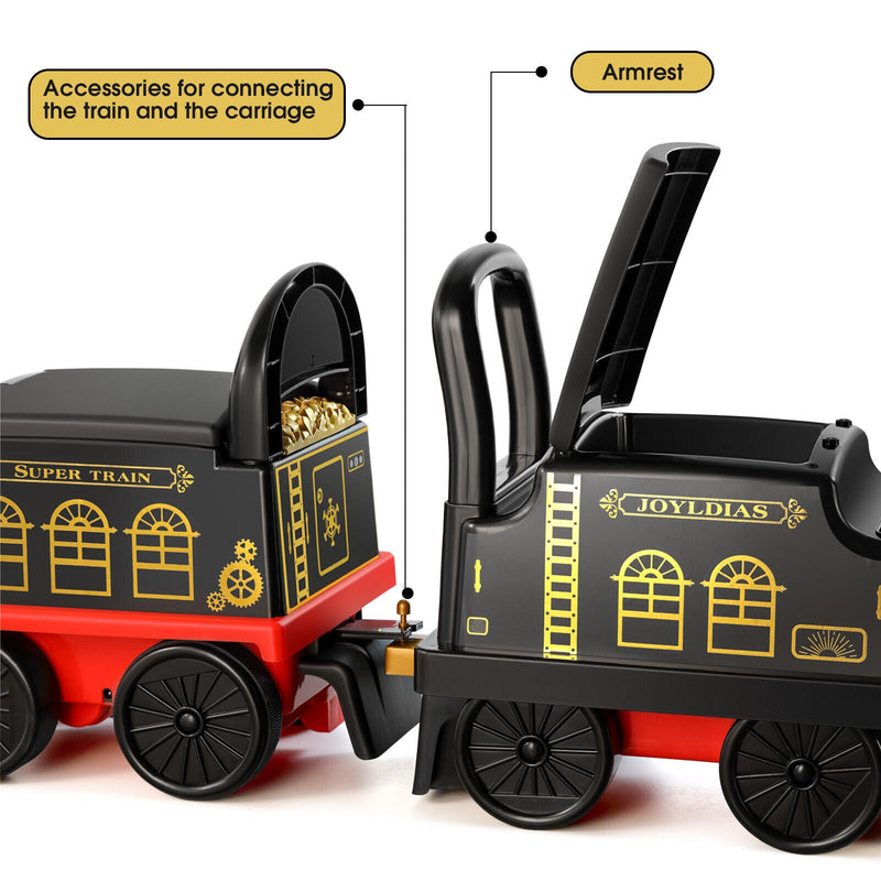Load image into Gallery viewer, Interactive 6V Electric Kids Train Set with Track, Carriage, Lights, Whistle, Music, Storytelling, and Storage

