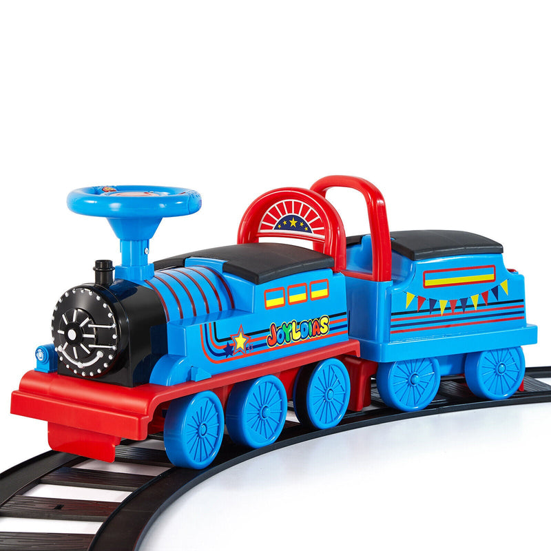 Load image into Gallery viewer, Interactive 6V Electric Kids Train Set with Track, Carriage, Lights, Whistle, Music, Storytelling, and Storage
