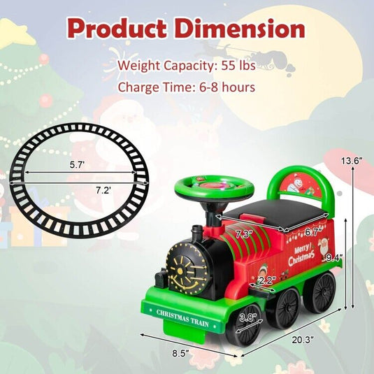 Interactive 6V Kids Ride-On Train with 16-Piece Track Set, Lights, Sounds, and Storage Seat