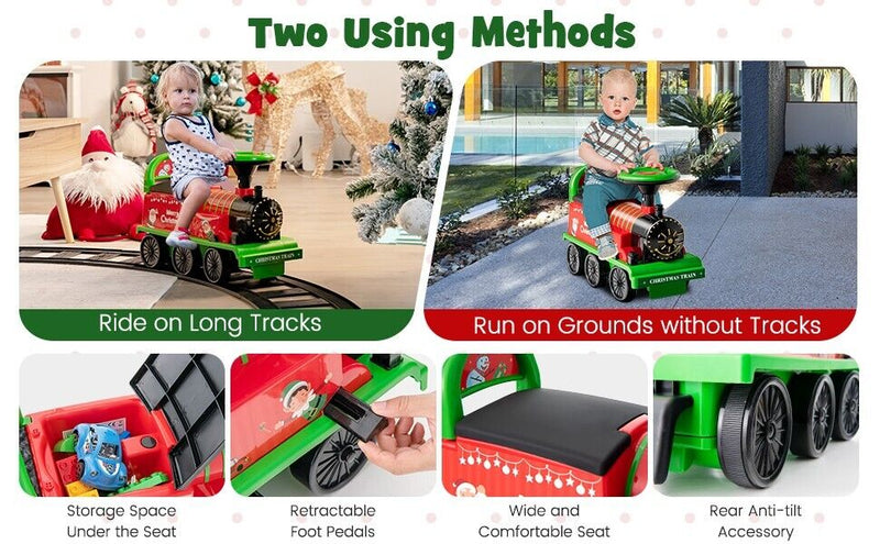 Load image into Gallery viewer, Interactive 6V Kids Ride-On Train with 16-Piece Track Set, Lights, Sounds, and Storage Seat
