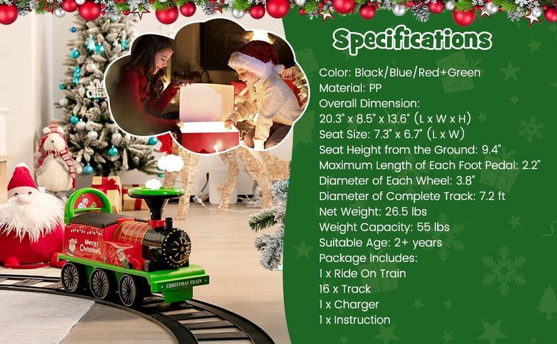 Load image into Gallery viewer, Interactive 6V Kids Ride-On Train with 16-Piece Track Set, Lights, Sounds, and Storage Seat
