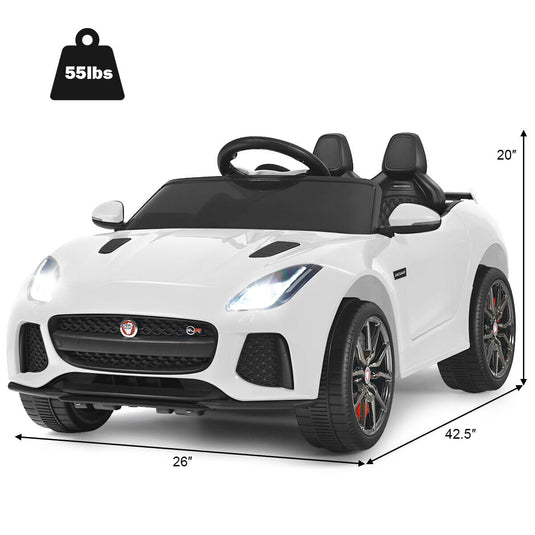 Jaguar F-Type SVR 12V Licensed Kids Ride On Car with Lights, Music, and Remote Control - White