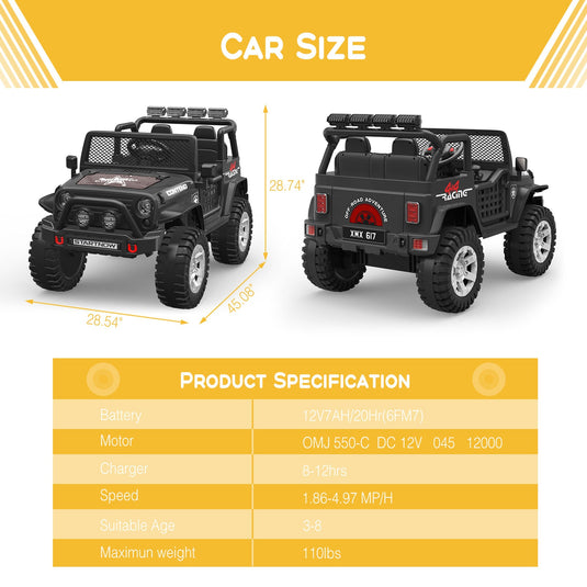 Bluetooth Remote Control 2-Seater Electric Ride On Jeep for Kids with USB Port