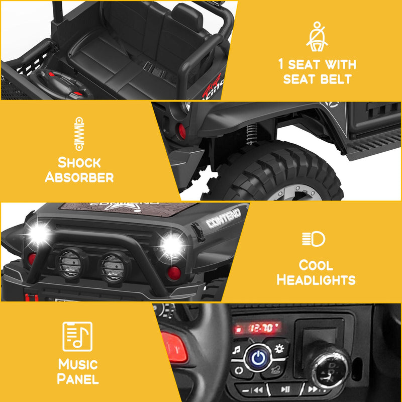 Load image into Gallery viewer, 12V Electric Jeep Toy Car for Kids with LED Lights, MP3 Player, and Remote Control - Perfect Gift for Boys and Girls
