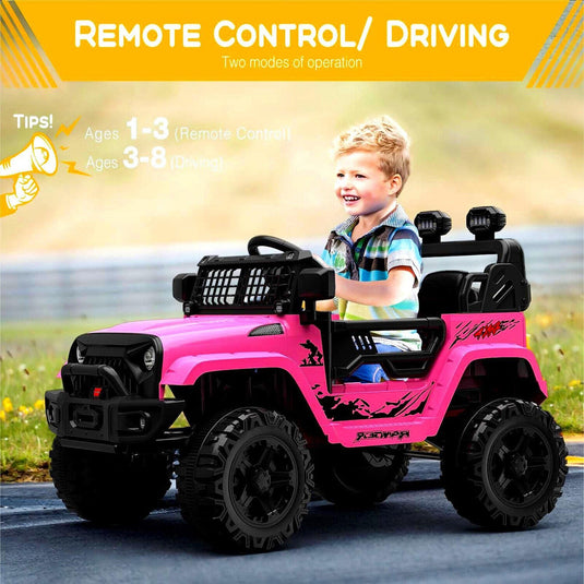 Jeep-Inspired 12V Ride-On Truck for Kids Ages 3-8, Pink