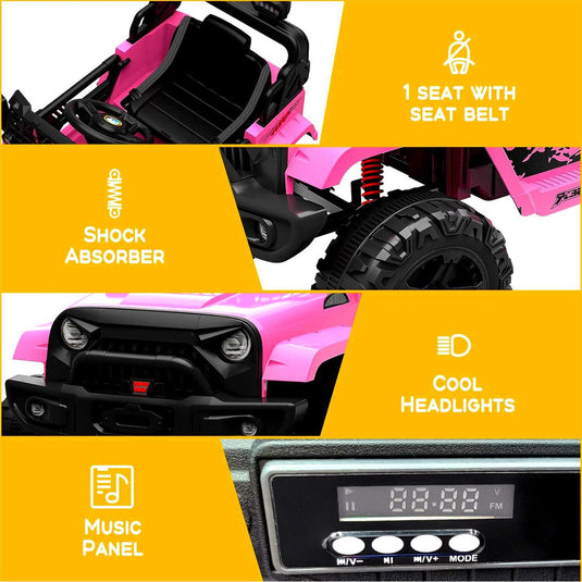 Jeep-Inspired 12V Ride-On Truck for Kids Ages 3-8, Pink