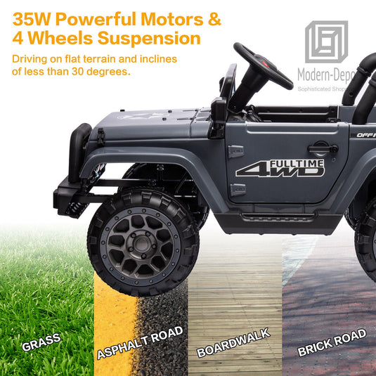 Jeep Kids Ride On Car with Parent Remote Control, Customizable Stickers, and LED Lights - 12V