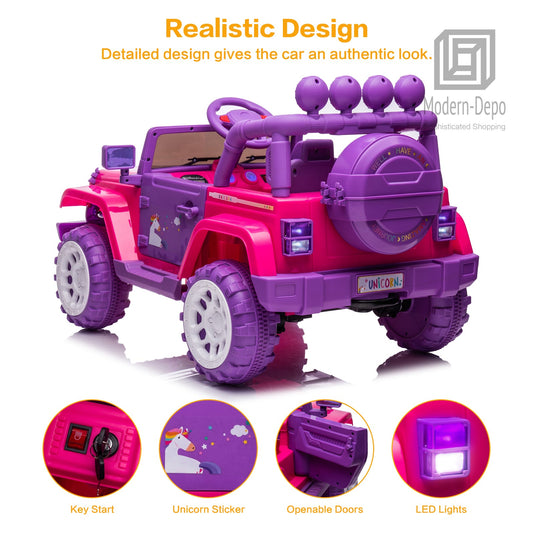 Jeep Kids Ride On Car with Parent Remote Control, Customizable Stickers, and LED Lights - 12V