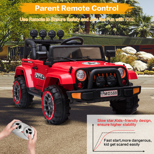 Jeep Kids Ride On Car with Parent Remote Control, Customizable Stickers, and LED Lights - 12V