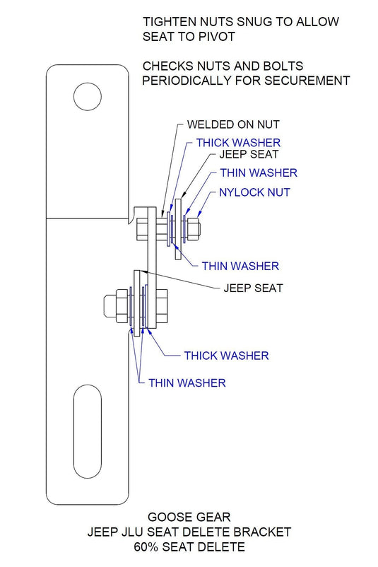Jeep Wrangler 2018-2023 JLU 4 Door - 60% Seat Delete Bracket