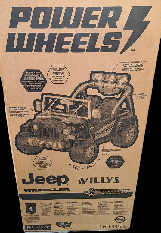 Jeep Wrangler Willys Ride-On Toy for 2 Kids, Battery-Powered, Ages 3-7