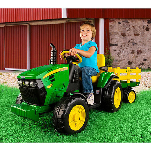 John Deere Ground Force 12V Tractor Ride-On Toy with Trailer and FM Radio for Kids - Brand New