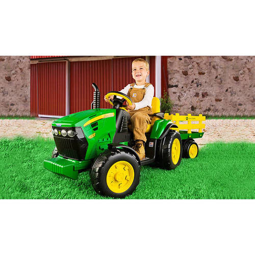 John Deere Ground Force 12V Tractor Ride-On Toy with Trailer and FM Radio for Kids - Brand New