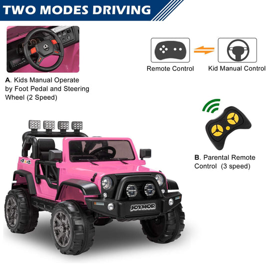 JOYMOR 12V 2-Seater Ride On Truck for Kids with Remote Control, MP3 Player, LED Lights, and Horn