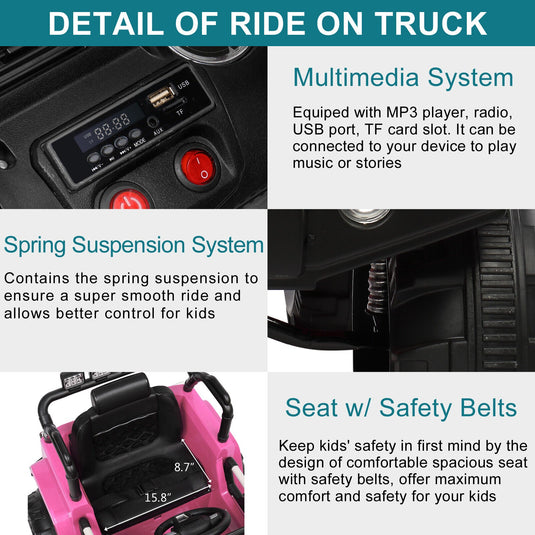 JOYMOR 12V Kids Ride on Truck with Remote Control, Spring Suspension, Music, and Horn