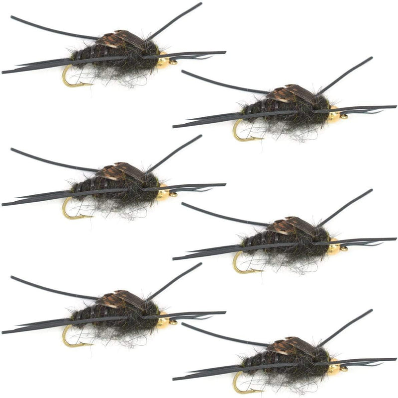 Load image into Gallery viewer, Gold Bead Kaufmann's Black Stone Fly with Rubber Legs - Stonefly Wet Fly - 6 Flies Hook Size 4
