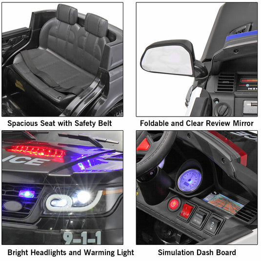 Kid Ride on Police Car with Parental Remote Control - 12V Battery Powered Electric Truck