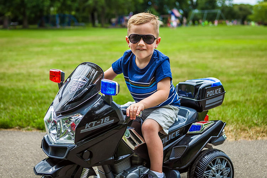 Kid Trax Police Rescue Motorcycle 6V Battery-Powered Ride-On Toy in Black