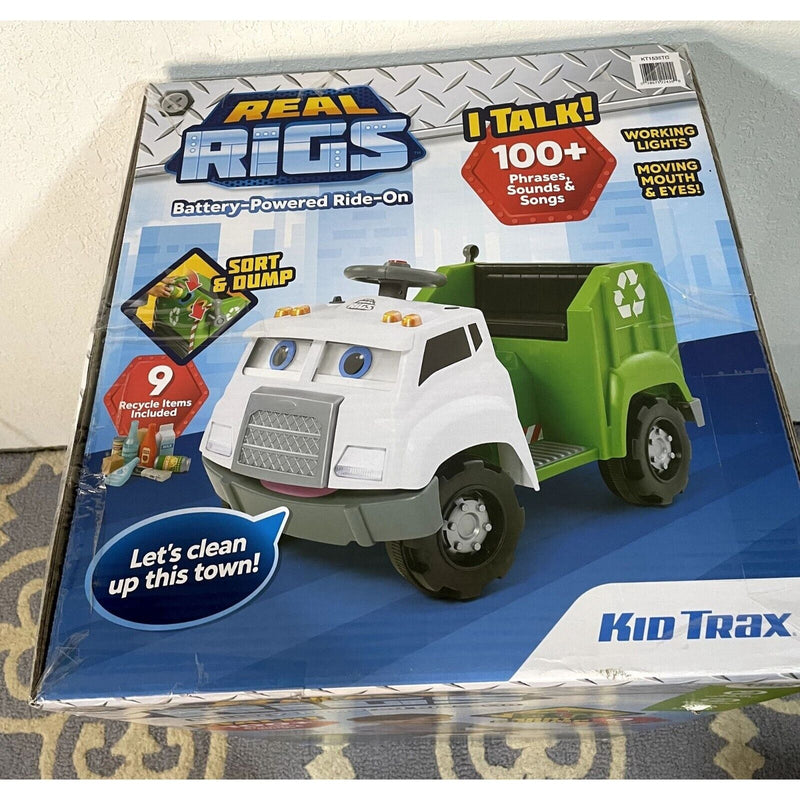 Load image into Gallery viewer, Kid Trax Real Rigs 6V Garbage Recycling Truck Ride-On in Green/White
