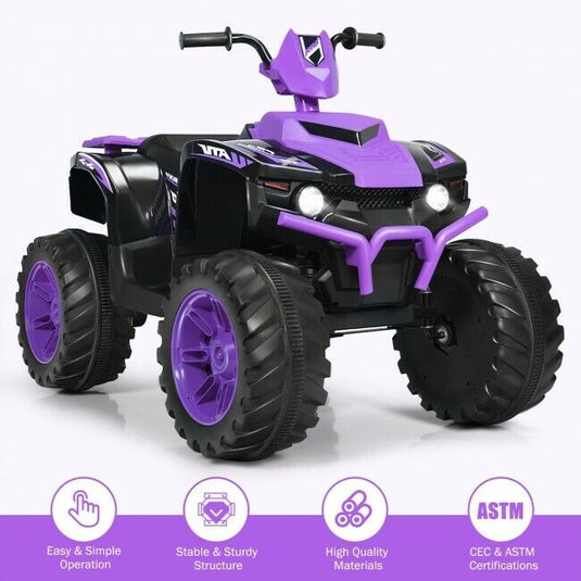 Kids 4-Wheeler ATV Quad Ride On Car with LED Light & Music - Purple