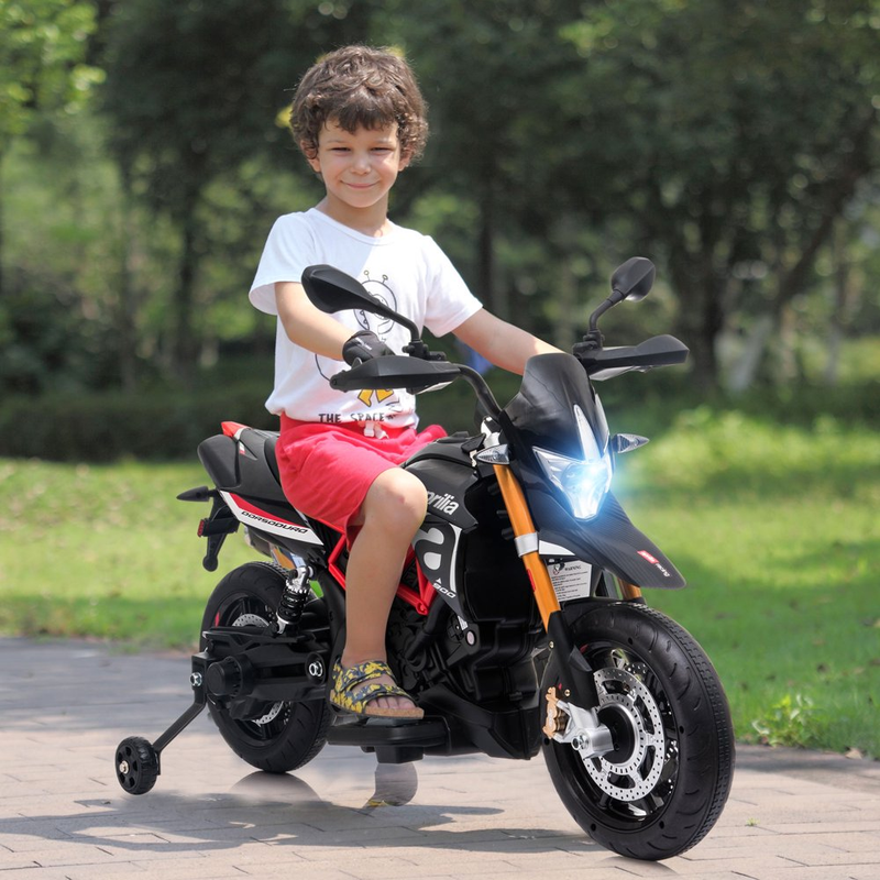 Load image into Gallery viewer, Kid&#39;s Electric Motorcycle with Training Wheels, LED Lights, and MP3 Player - Black (12V)
