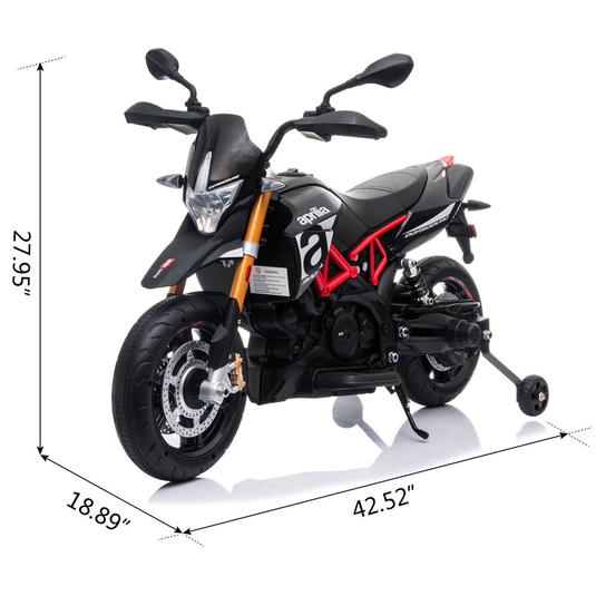 Kid's Electric Motorcycle with Training Wheels, LED Lights, and MP3 Player - Black (12V)