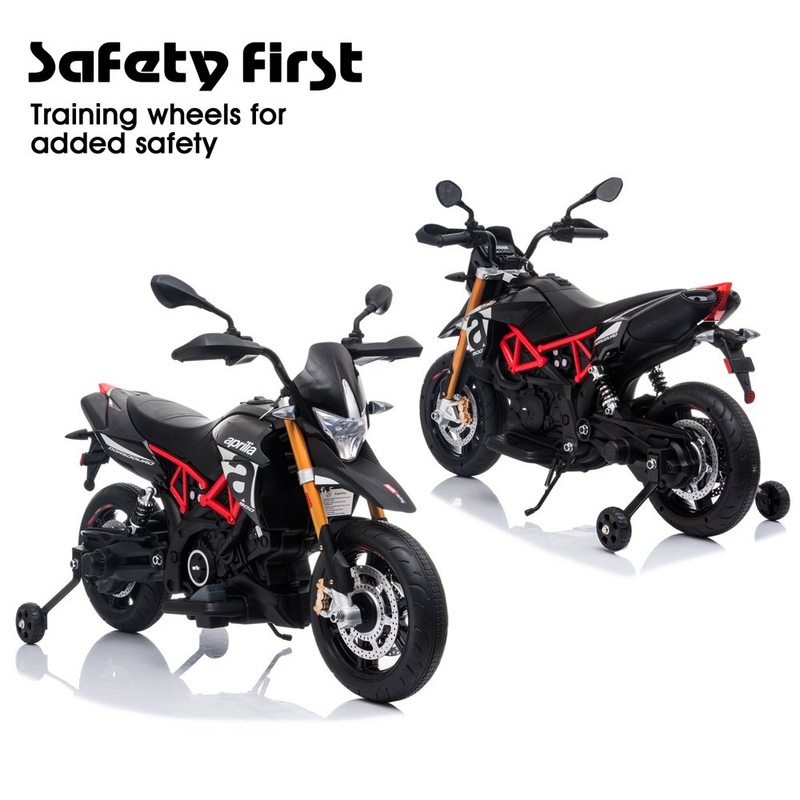 Load image into Gallery viewer, Kid&#39;s Electric Motorcycle with Training Wheels, LED Lights, and MP3 Player - Black (12V)
