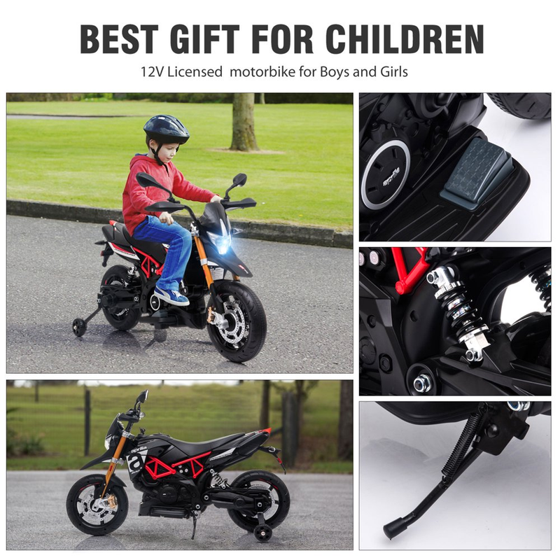 Load image into Gallery viewer, Kid&#39;s Electric Motorcycle with Training Wheels, LED Lights, and MP3 Player - Black (12V)
