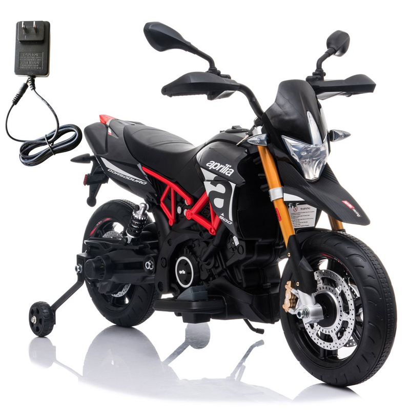Load image into Gallery viewer, Kid&#39;s Electric Motorcycle with Training Wheels, LED Lights, and MP3 Player - Black (12V)
