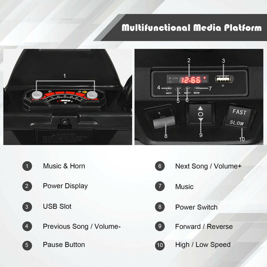 Kid's Electric Ride-On ATV with Music and LED Lights - Black