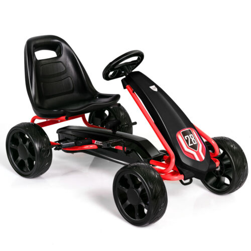 Kids' Pedal Car Go Kart - Adjustable Seat, 4 Wheels, Black