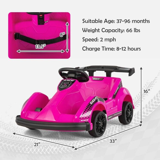 Kid's Pink 6V Battery Powered Go Kart with Remote Control and Safety Belt