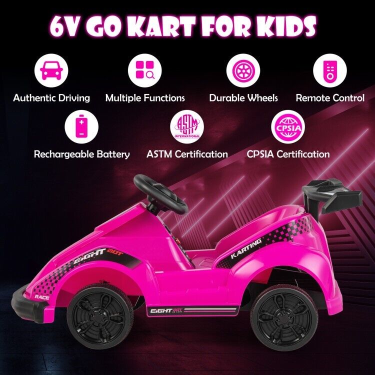 Load image into Gallery viewer, Kid&#39;s Pink 6V Battery Powered Go Kart with Remote Control and Safety Belt
