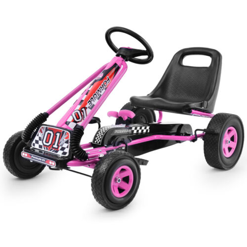Load image into Gallery viewer, Kids&#39; Pink Pedal-Powered Go Kart with Adjustable Seat - Honeyjoy 4-Wheel Ride-On Toy
