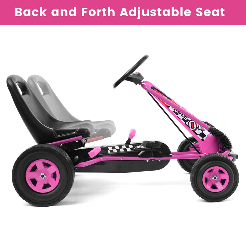 Load image into Gallery viewer, Kids&#39; Pink Pedal-Powered Go Kart with Adjustable Seat - Honeyjoy 4-Wheel Ride-On Toy
