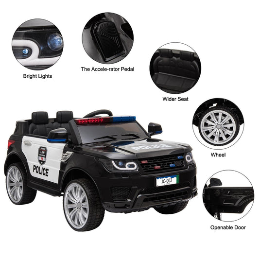 Kids Police Ride On Car with Remote Control, Music, and Horn - 12V Electric Toy