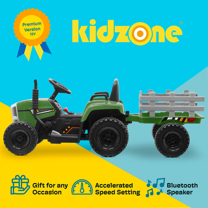 Load image into Gallery viewer, Kidzone 12V Electric Tractor with Trailer and LED Lights, Bluetooth Connectivity for Kids
