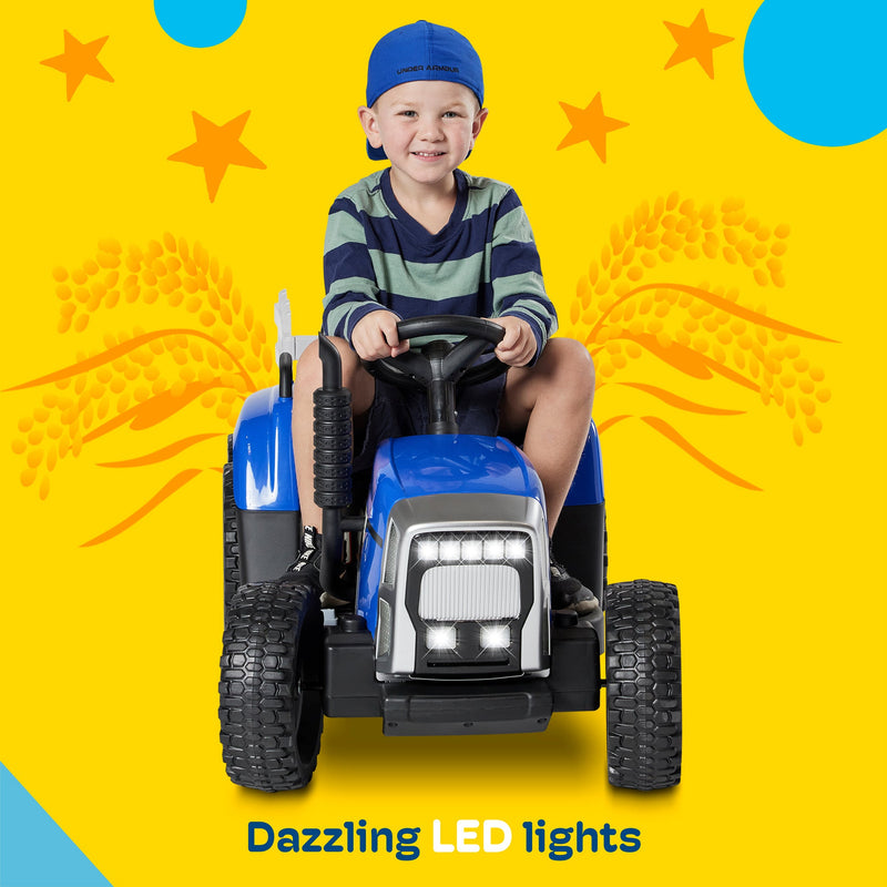 Load image into Gallery viewer, Kidzone 12V Electric Tractor with Trailer and LED Lights, Bluetooth Connectivity for Kids
