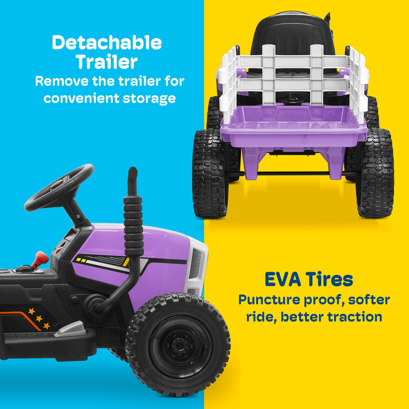 Load image into Gallery viewer, Kidzone 12V Electric Tractor with Trailer and LED Lights, Bluetooth Connectivity for Kids
