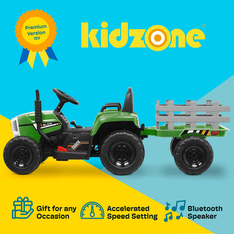 Load image into Gallery viewer, Kidzone 12V Electric Tractor with Trailer Ride-On Toy, Dual Speeds
